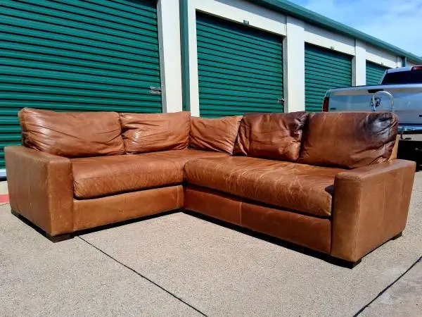 RH RESTORATION HARDWARE LEATHER MAXWELL SECTIONAL  - EXCELLENT