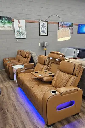 Power Reclining Sofa and Loveseat With Wireless Chargers, and Power He