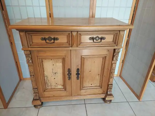 Vintage Solid Pine Wood Sideboard, Cabinet or Server European Made.