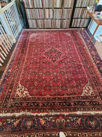Beautiful Vintage Authentic 10x7 Pure Wool Red Persian Rug