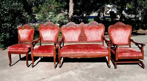 Antique Victorian Parlor Set /Settee, Rocker, Armchair, & Side Chair