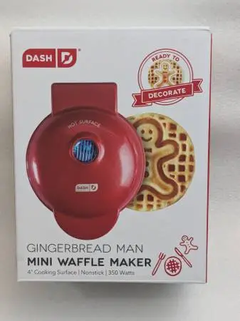 DASH Gingerbread Man 4 Mini Waffle Maker Nonstick NEW