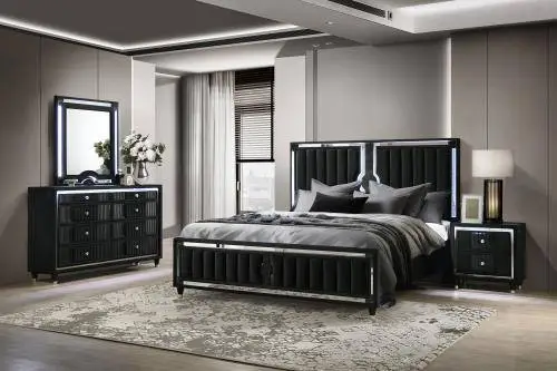 Velvet Upholstered King LED Bedroom Set