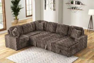 Brown Corduroy Sleeper Sectional With Storage Chaise