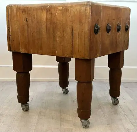 Antique Primitive Butcher Block Kitchen Work Island Table