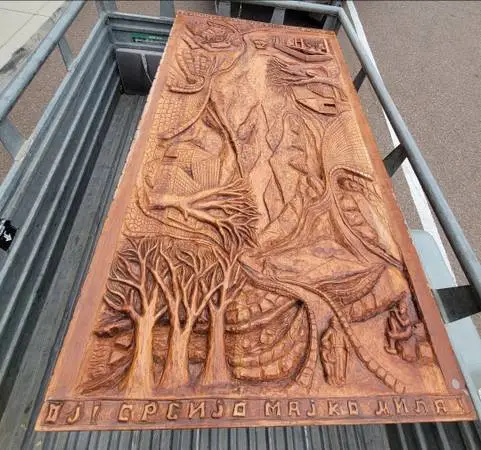 Very heavy unique hand-carved wood dining table and sideboard