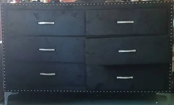 Marble top black velvet dresser w/mirror