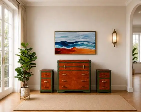 Super cool original painting and set of dresser and two night stands.