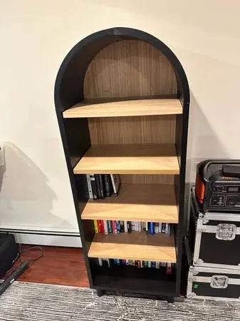 Callum Arched Black and Wood Bookcase - World Market - New