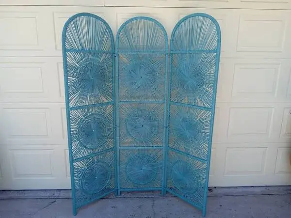 TEAL VINTAGE SCREEN, ROOM DIVIDER OR WALL ART