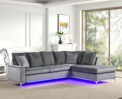 Grey L Shaped Sectional With LED Lights
