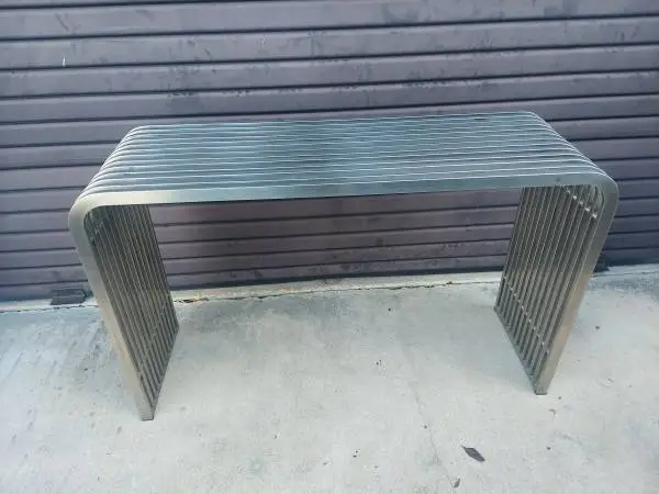 Modern Stainless Steel Console Table Silver Stripe 13 Stainless Pipes.