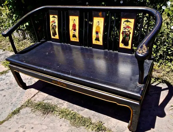 Vintage Asian Bench with new cushion - very sturdy, stable, no issues!