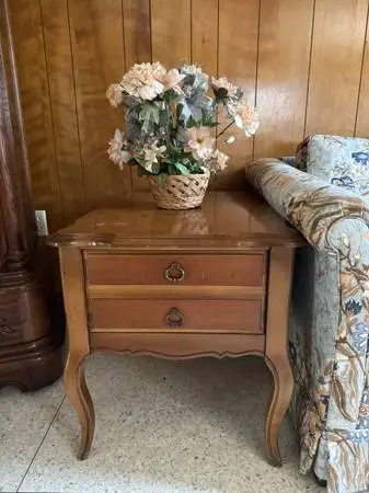 French Provincial wooden two-drawer end table