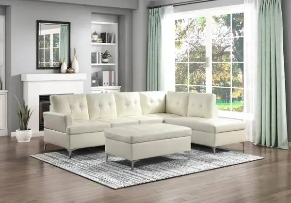 White L Shaped Sectional With Ottoman