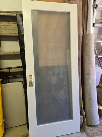 Vintage 32 Interior French door w/ opaque glass and key