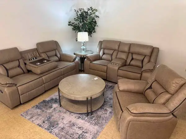 Taupe Manual Reclining Sofa Loveseat and Recliner