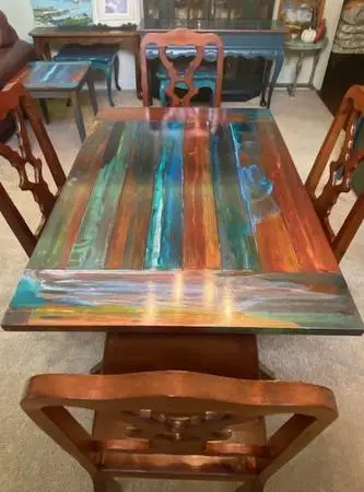 Reclaimed Wood Dining Table Set 5pc Fire Opal - Must See Pictures