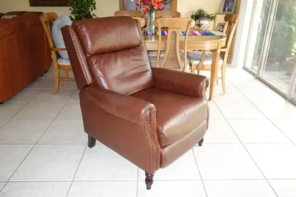 Like New Genuine Leather Push-Back Recliner Chair by Lark Manor