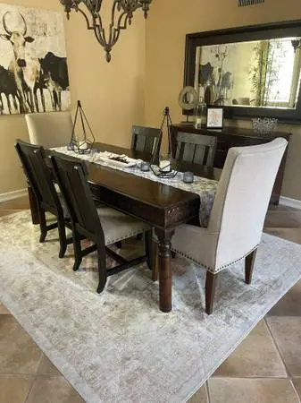 Dining table, chairs and buffet