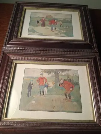 Pr of Matched Victor Veneer Golfing Prints/Early 1900s>Excellent