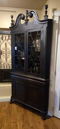 Beautiful Black Antique Corner Cabinet  Display Hutch
