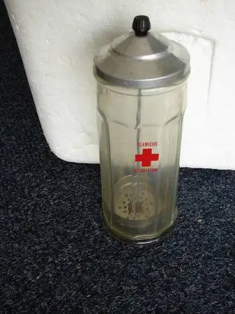 Antique Barber Germicide Disinfectant Red Cross Glass Jar 11 inches Li