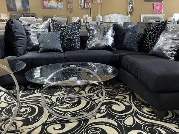 Black L Shaped Sectional With Pillows