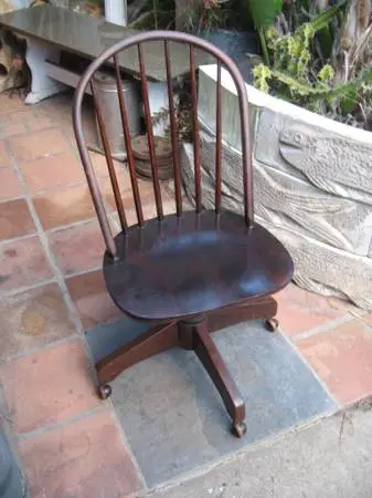Vintage Frank Doerner Windsor Rolling Wood Office Chair-1970s