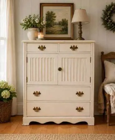 Beautiful Antique Wooden Storage Chest Chifforobe Shutter Door Chest Furniture