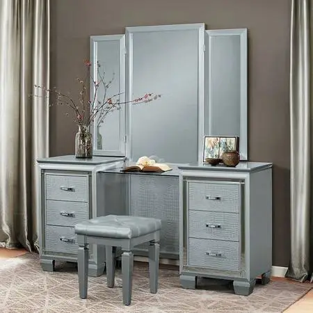 Silver Makeup Vanity With Stool