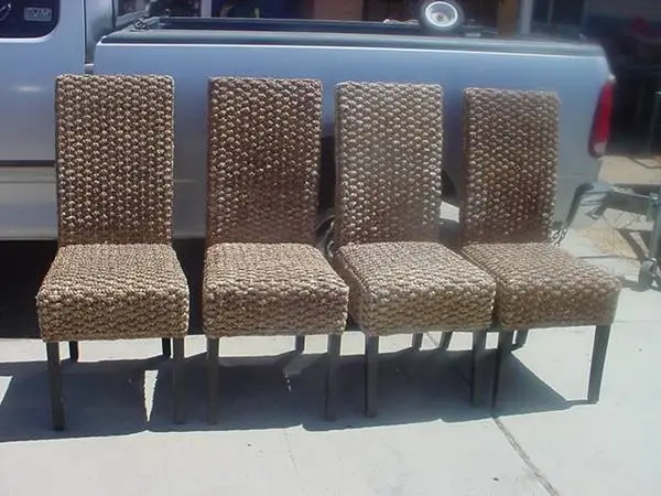 4 wicker rattan wood chairs