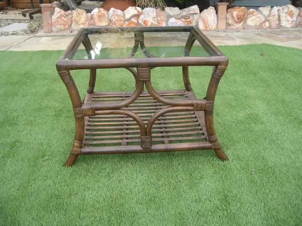 Vintage Rattan End Table-w/Glass Top- Two Levels-Restored Like New