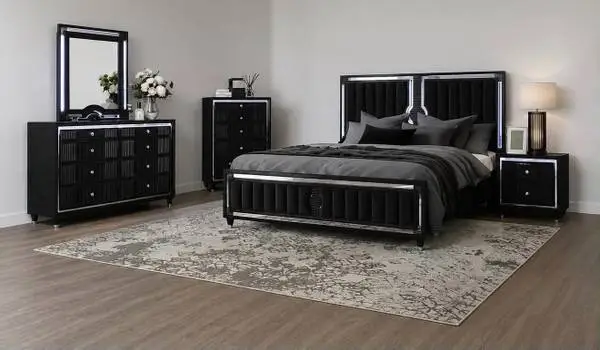 Velvet Upholstered King LED Bedroom Set