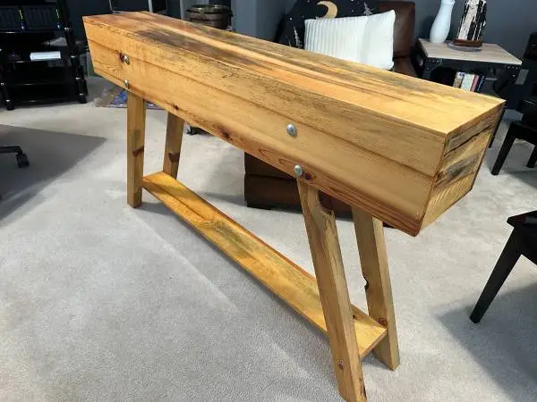 Handmade Blue Pine Console Table - Rustic Workbench Style