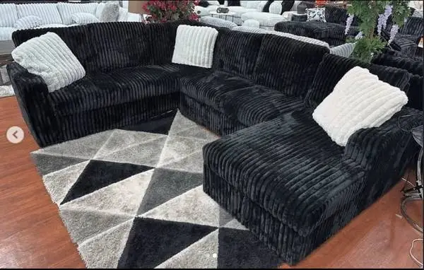 Black Corduroy Sleeper Sectional With Storage Chaise