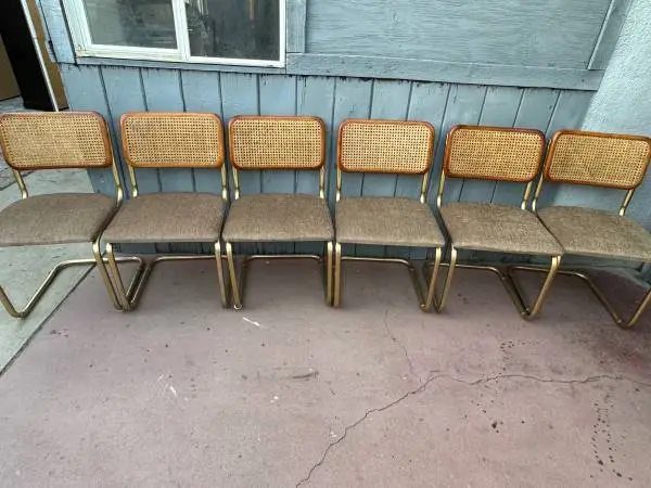 Natural Rattan Dining Chairs Set of 6, Upholstered Mid-Century Modern