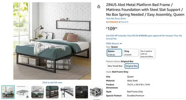 ZINUS Metal Bed Frame - Queen Size