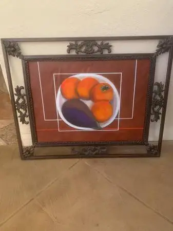 Eggplant And Oranges Oil On Canvas Original Painting Iron Frame