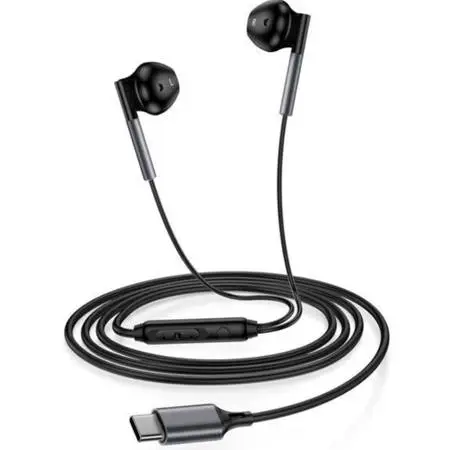 USB-C Wired Earbuds with Mic & Remote – Black (Works with Android / iPhone 15+