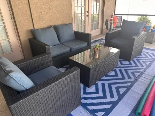 4-piece black wicker rattan outdoor seating grouping