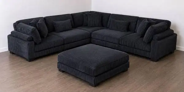 Plush Black Corduroy Modular Sectional Set