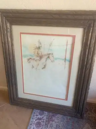 Painting Of Native American On Horseback Framed