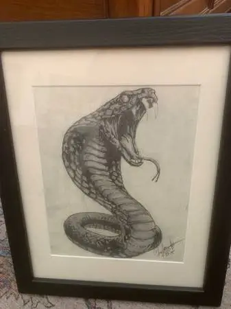 King Cobra Snake Original Drawing Matted And Framed