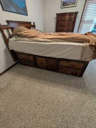 King/Queen platform storage bed frame pine
