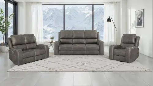 Triple power sofa set with power headrest, power lumbar, and smooth re
