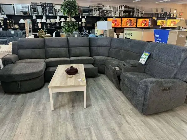 Beautiful Grey Fabric Sectional With Pull Out Bed, Power Recliners, Cu