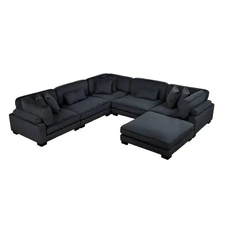 Plush Black Corduroy Modular Sectional Set