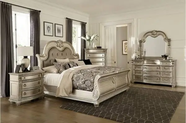 High End Solid Wood King Bedroom Set With Real Marble Tops!