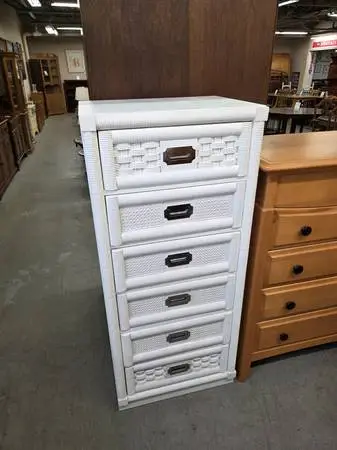 Six Drawer Tall White Wood Dresser / Lingerie Chest #527-10
